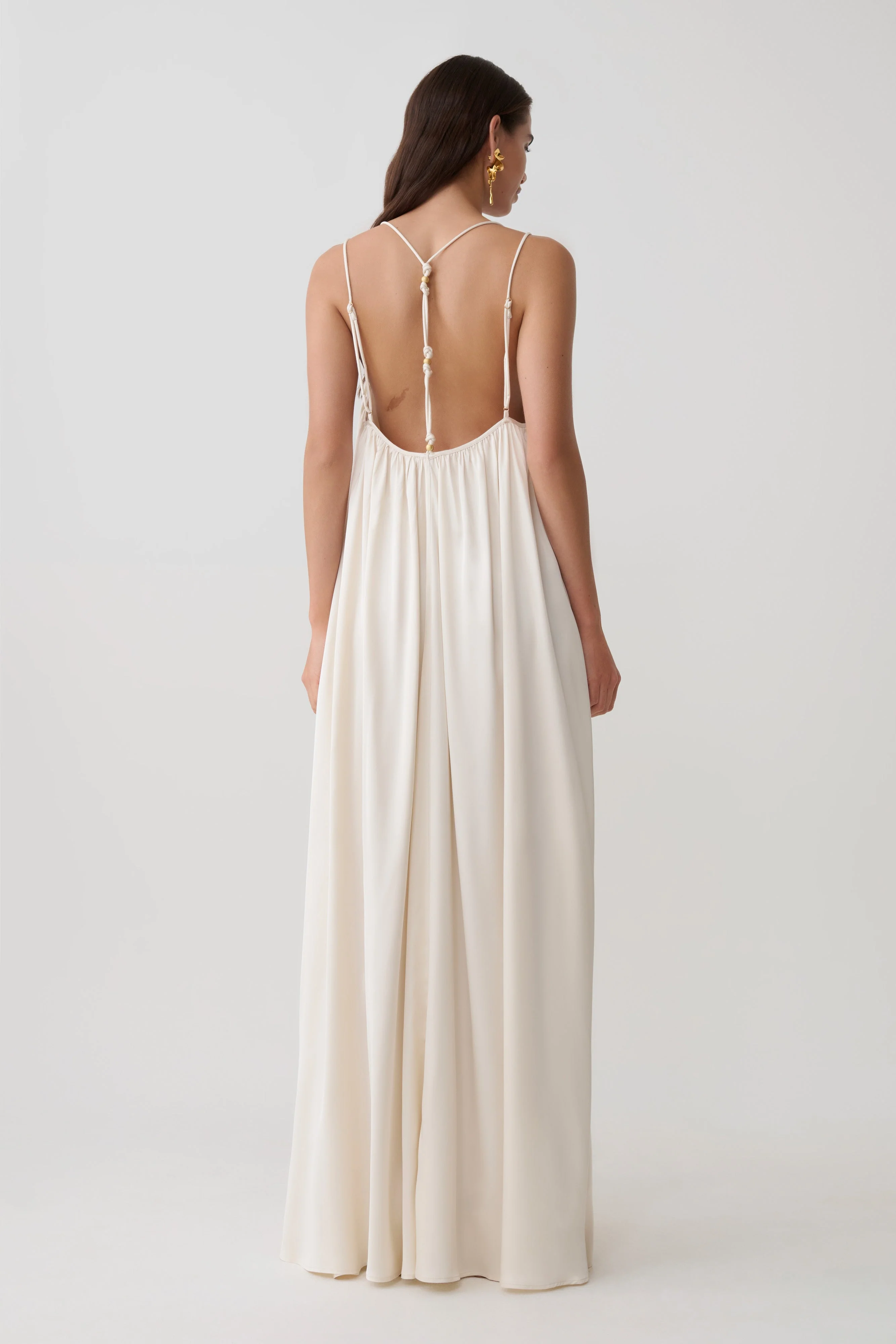 Adriana Satin Gathered Maxi Dress - Buttercream - Image 2