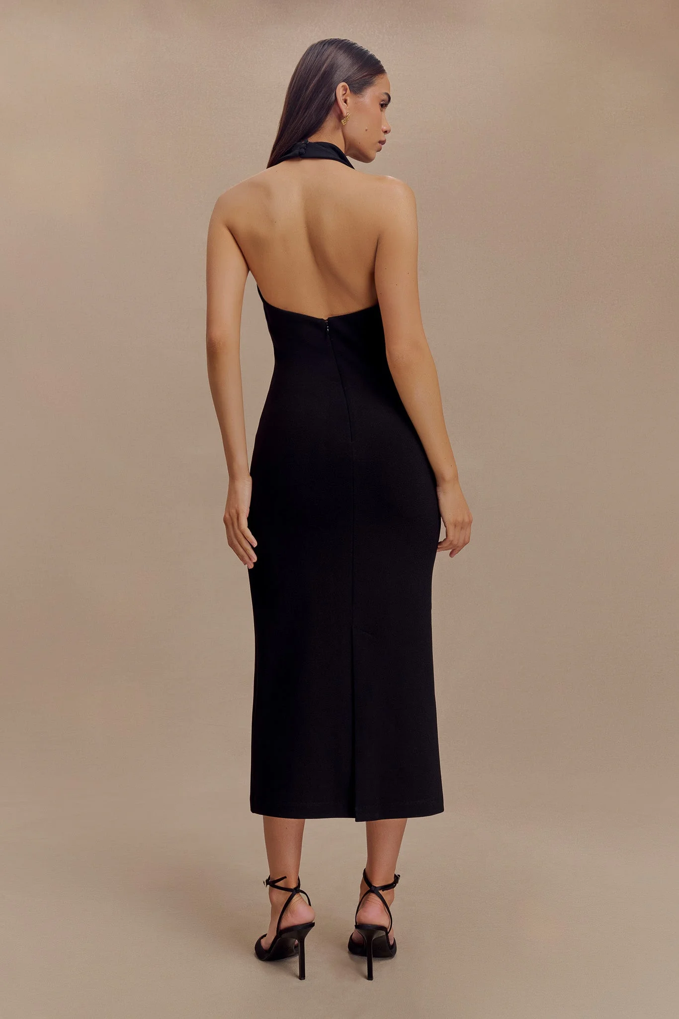 Annita Crepe Halter Midi Dress - Black - Image 2
