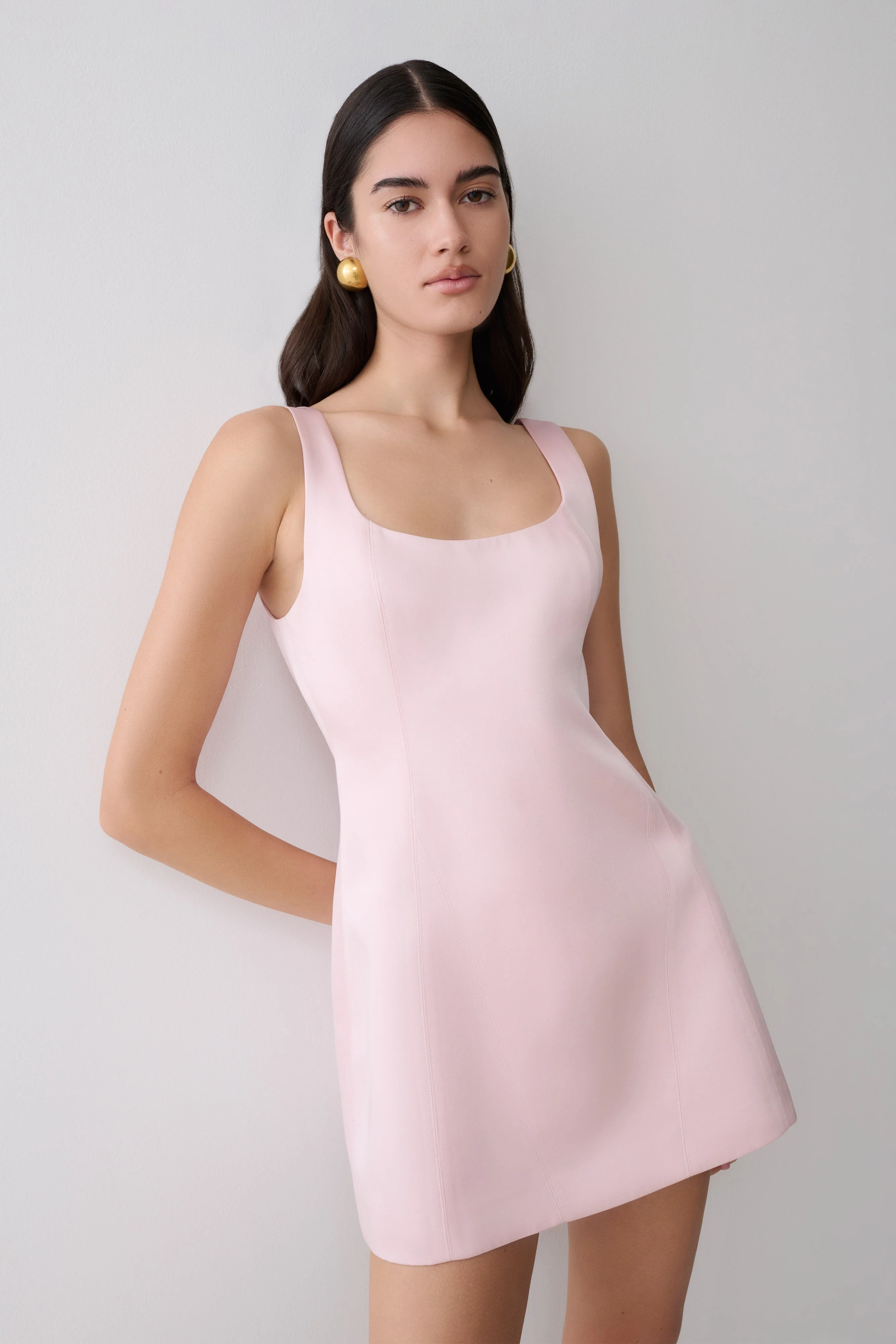 Beth Satin Mini Dress - Pale Pink - Image 7