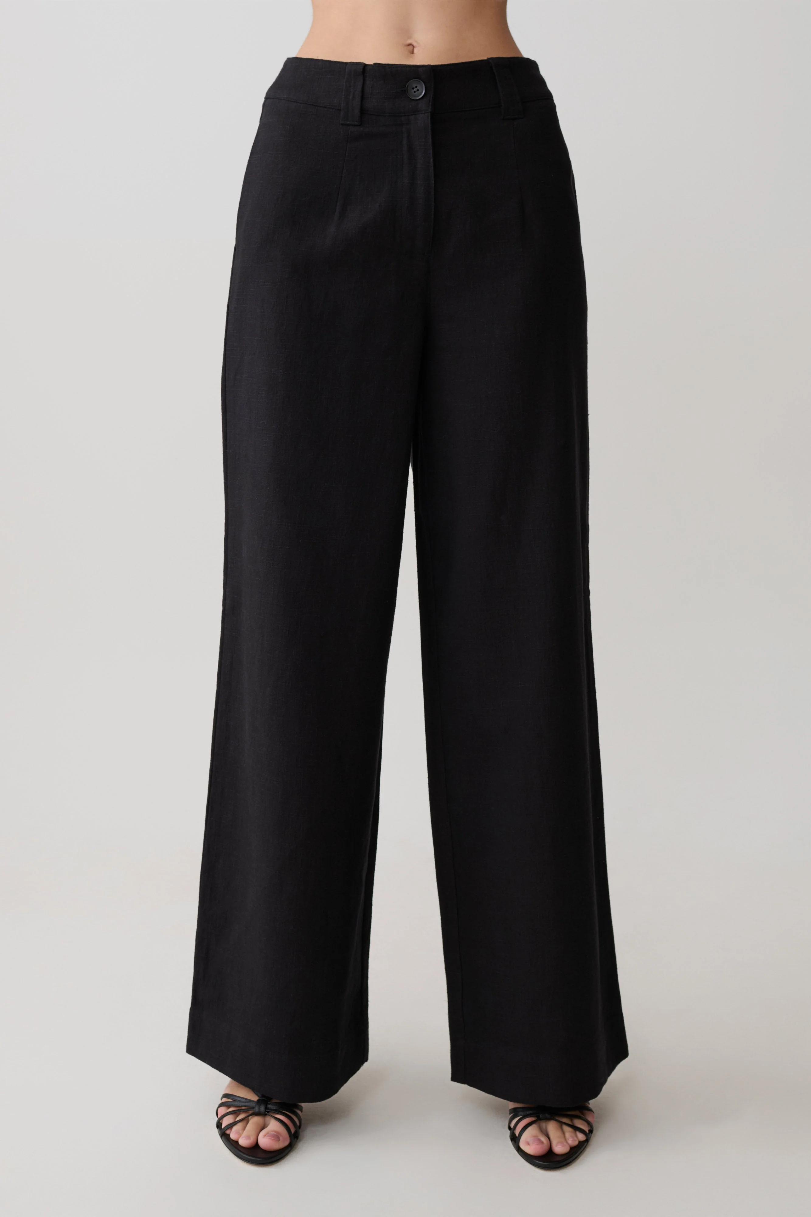 Brielle Straight Leg Linen Pant - Black