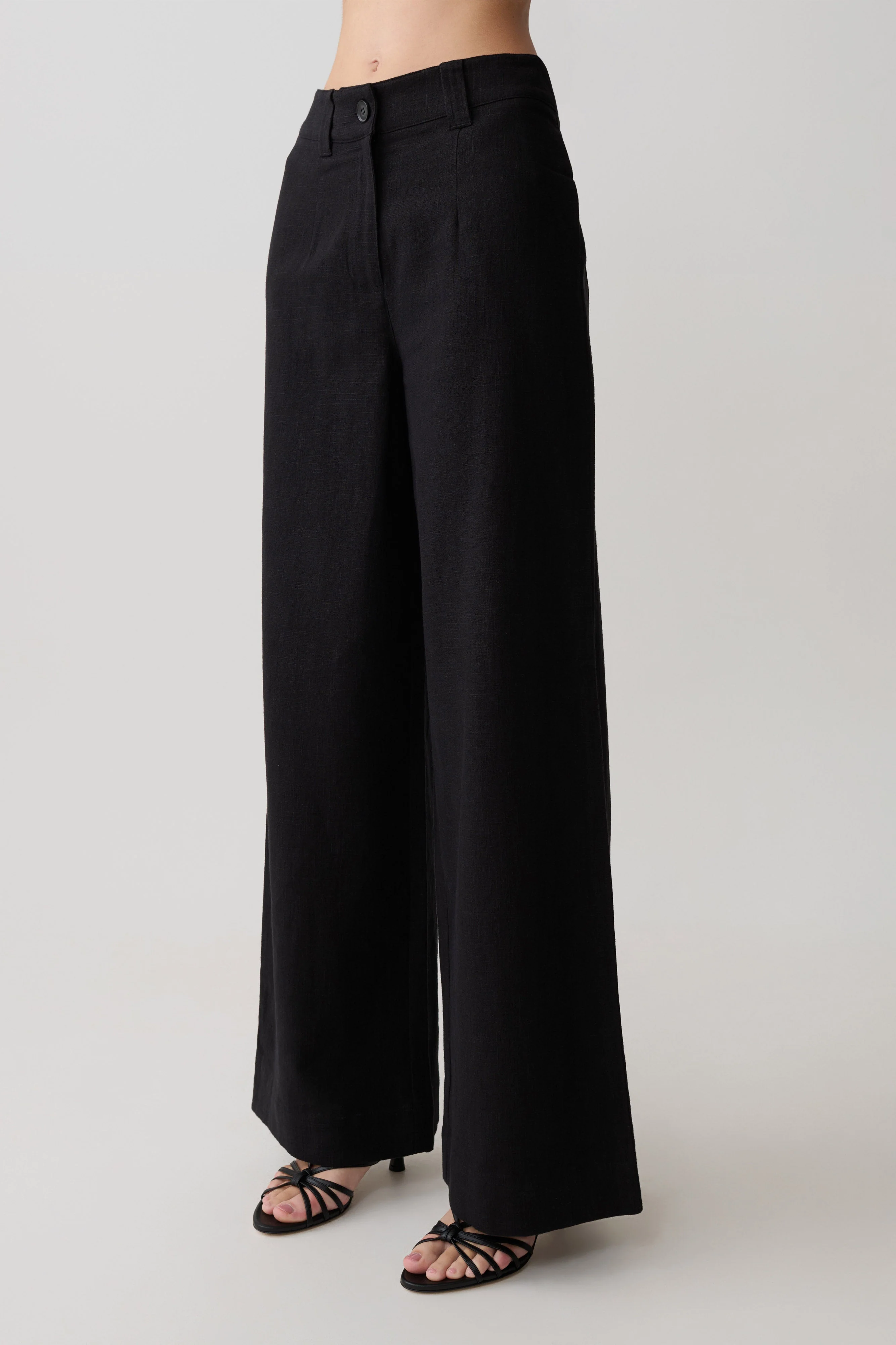 Brielle Straight Leg Linen Pant - Black - Image 3