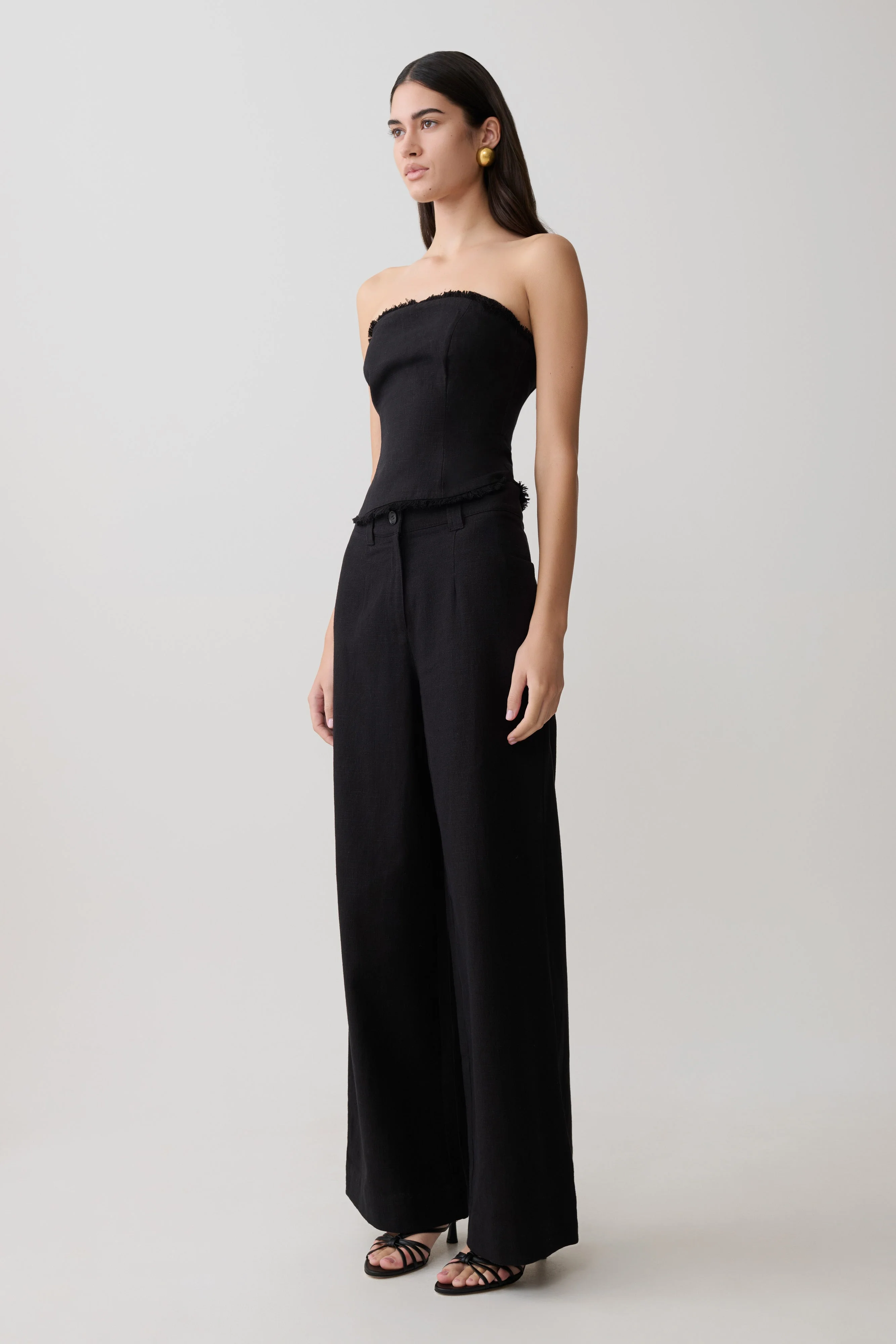 Brielle Straight Leg Linen Pant - Black - Image 4