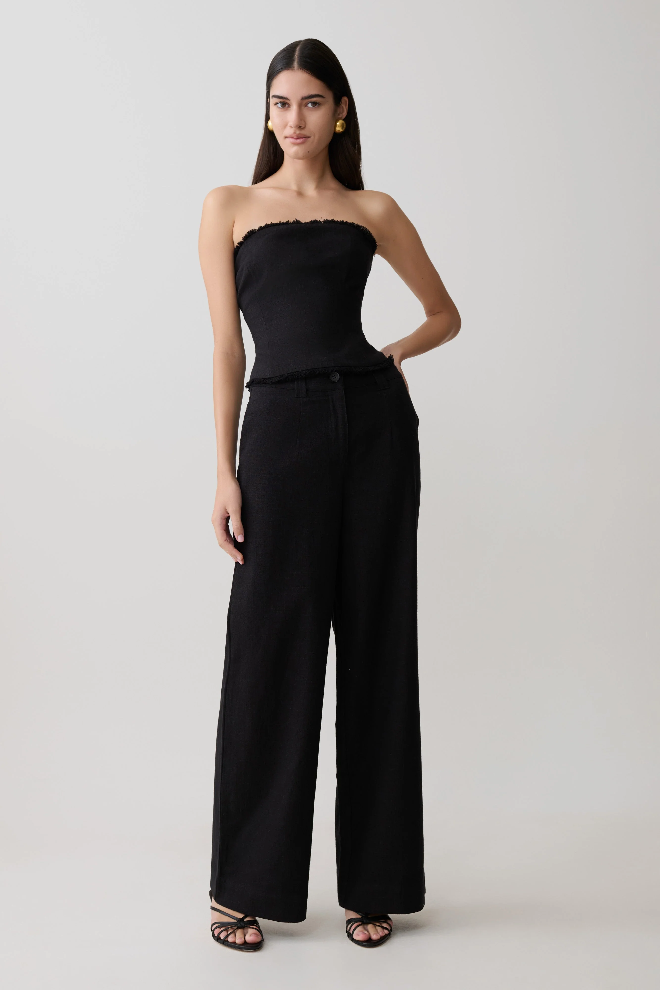 Brielle Straight Leg Linen Pant - Black - Image 5