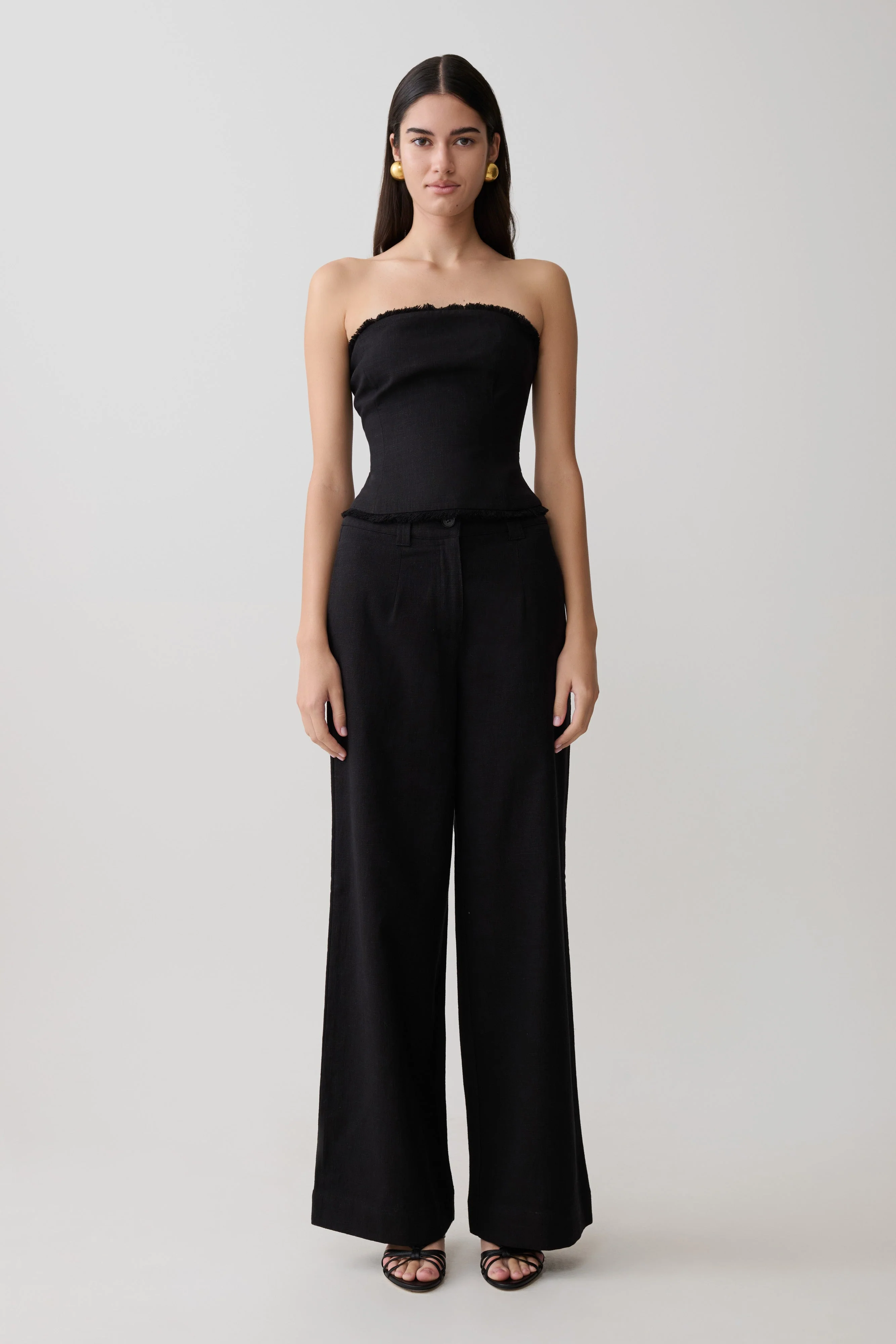 Brielle Straight Leg Linen Pant - Black - Image 7