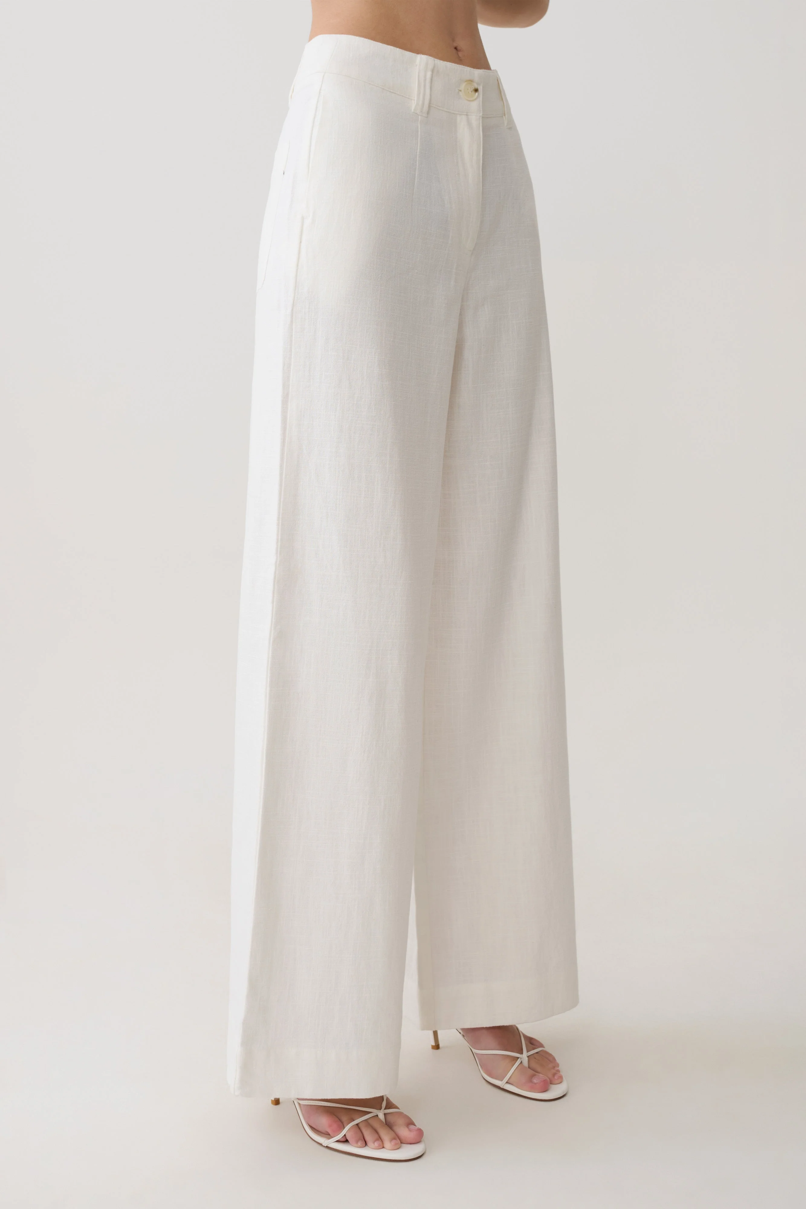 Brielle Straight Leg Linen Pant - White - Image 3