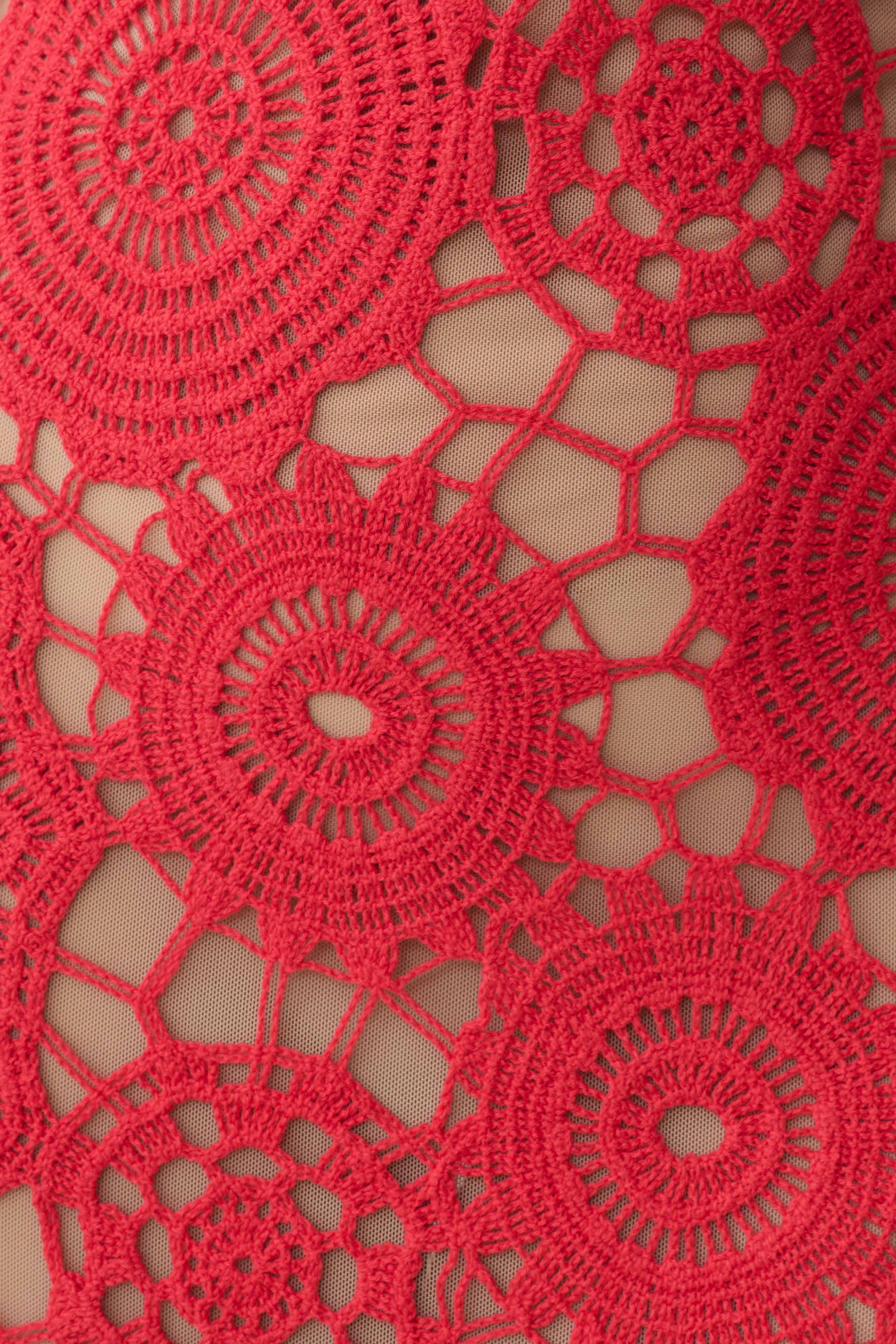 Delta Crochet Halter Midi Dress - Red - Image 4