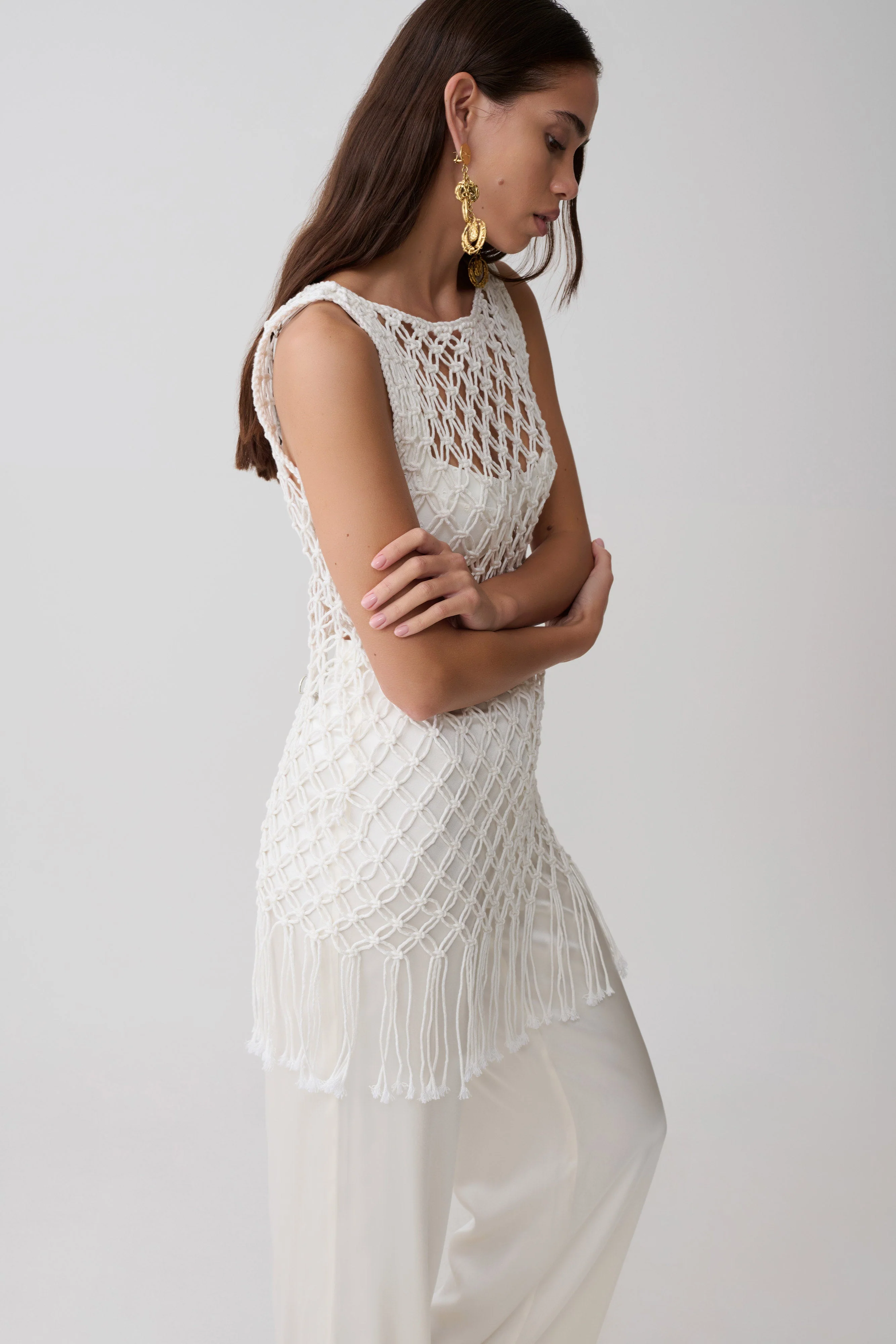 Devlin Macrame Tassel Mini Dress - Ivory - Image 6