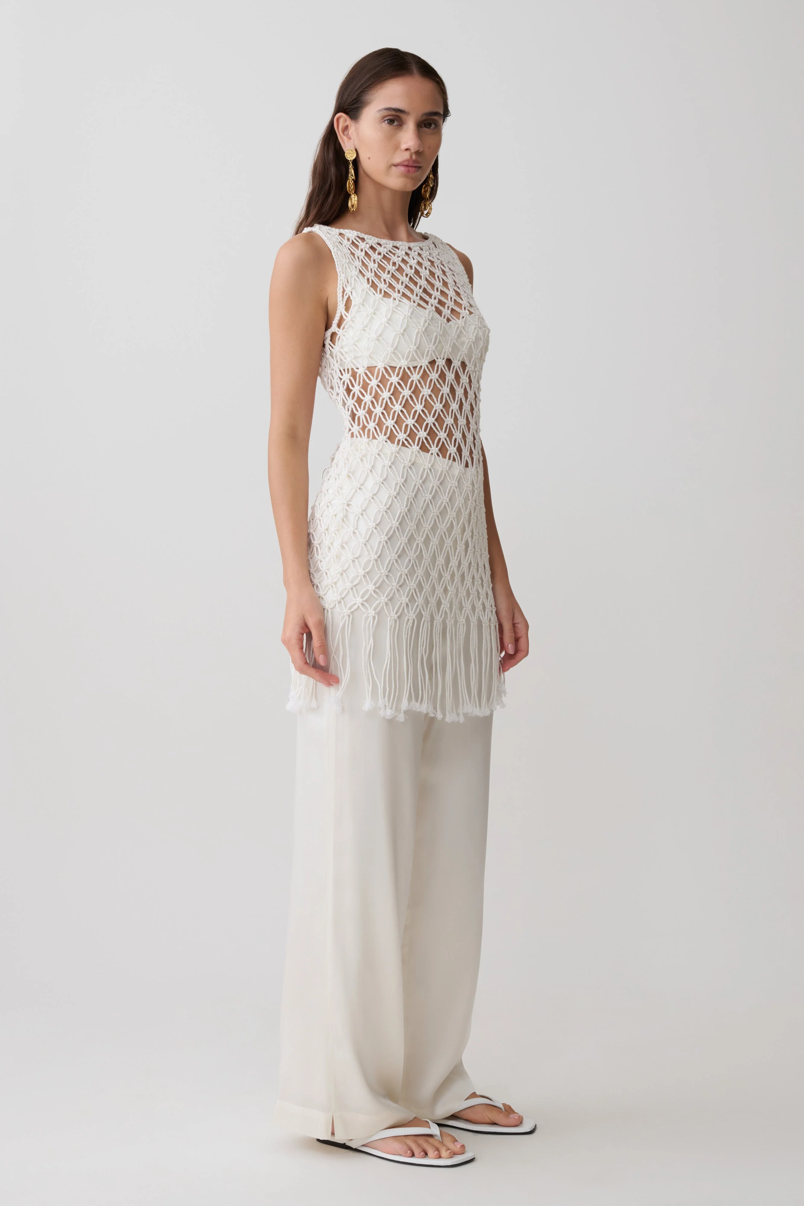 Devlin Macrame Tassel Mini Dress - Ivory - Image 7