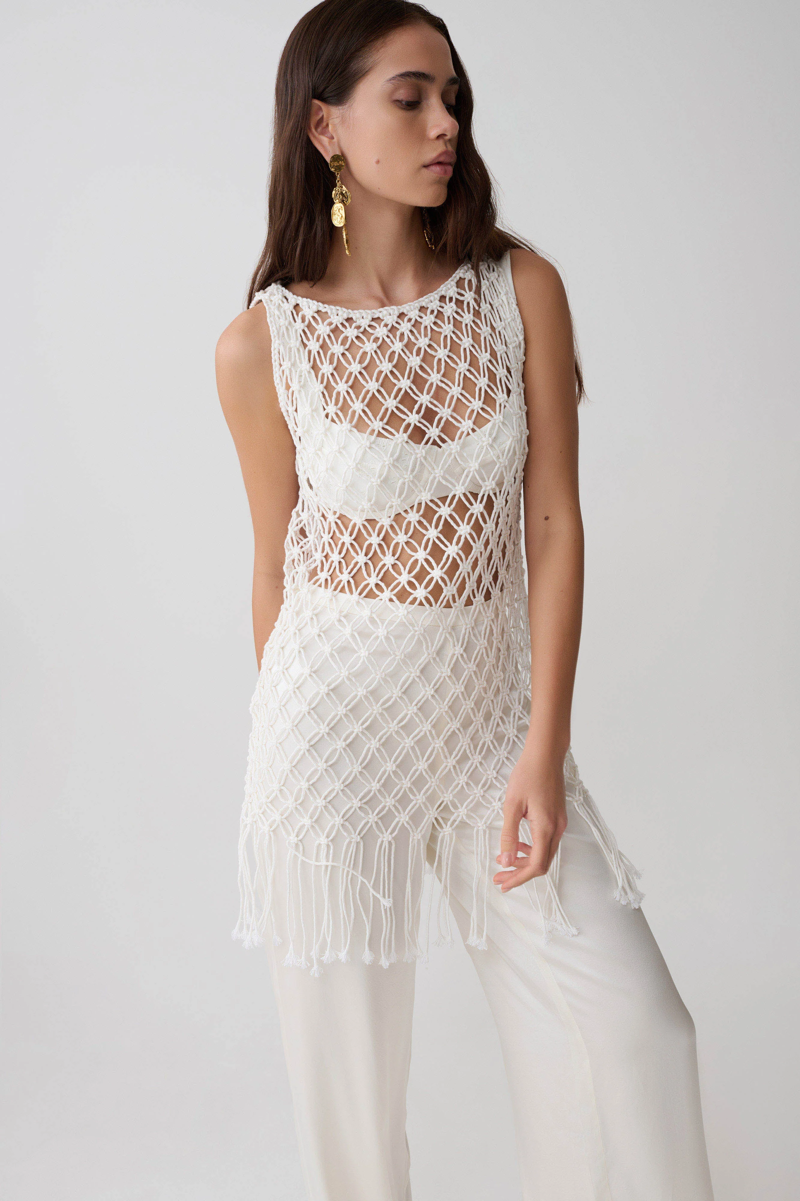 Devlin Macrame Tassel Mini Dress - Ivory - Image 8