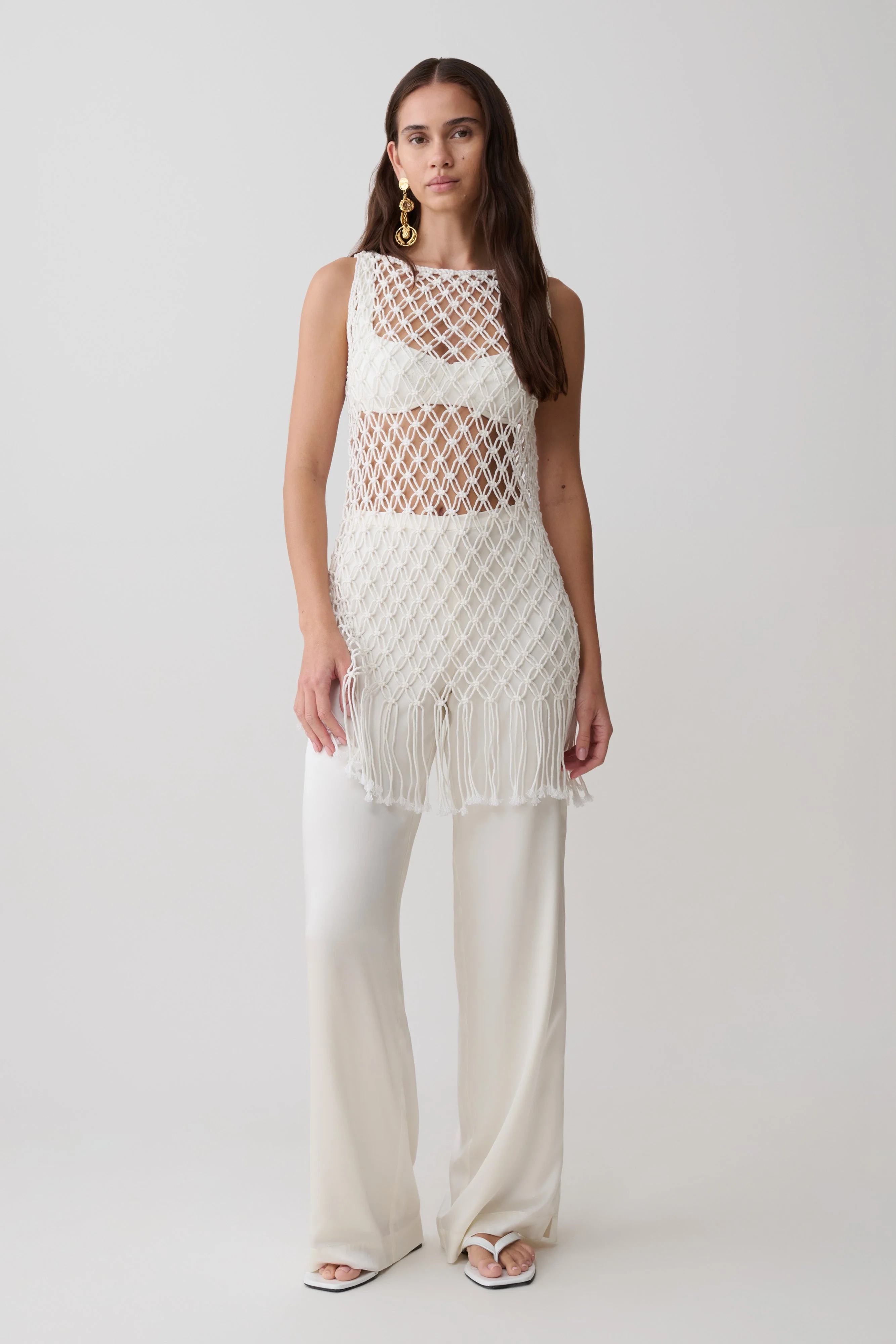 Devlin Macrame Tassel Mini Dress - Ivory - Image 9