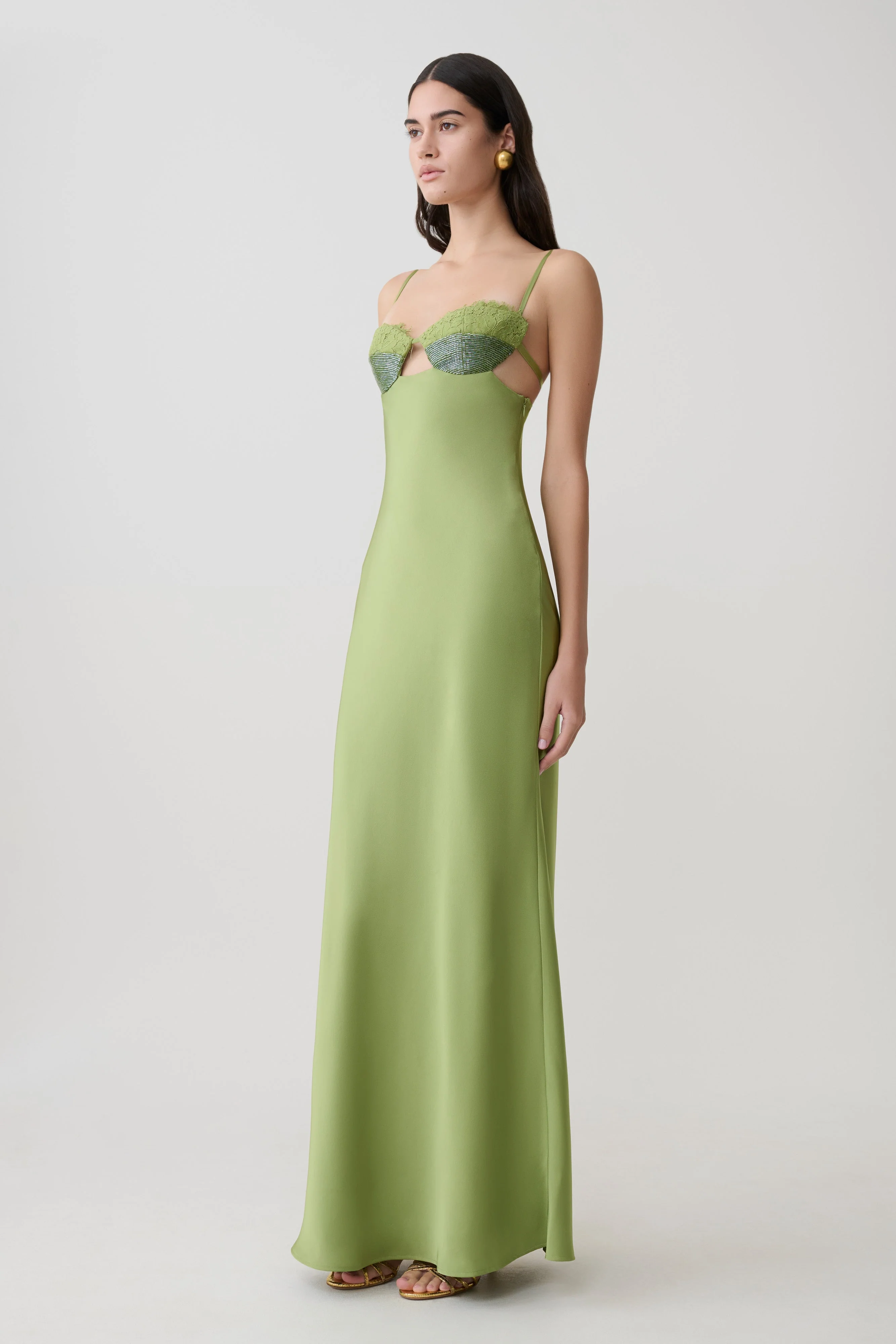 Fiorella Embellished Satin Maxi Dress - Pistachio - Image 3