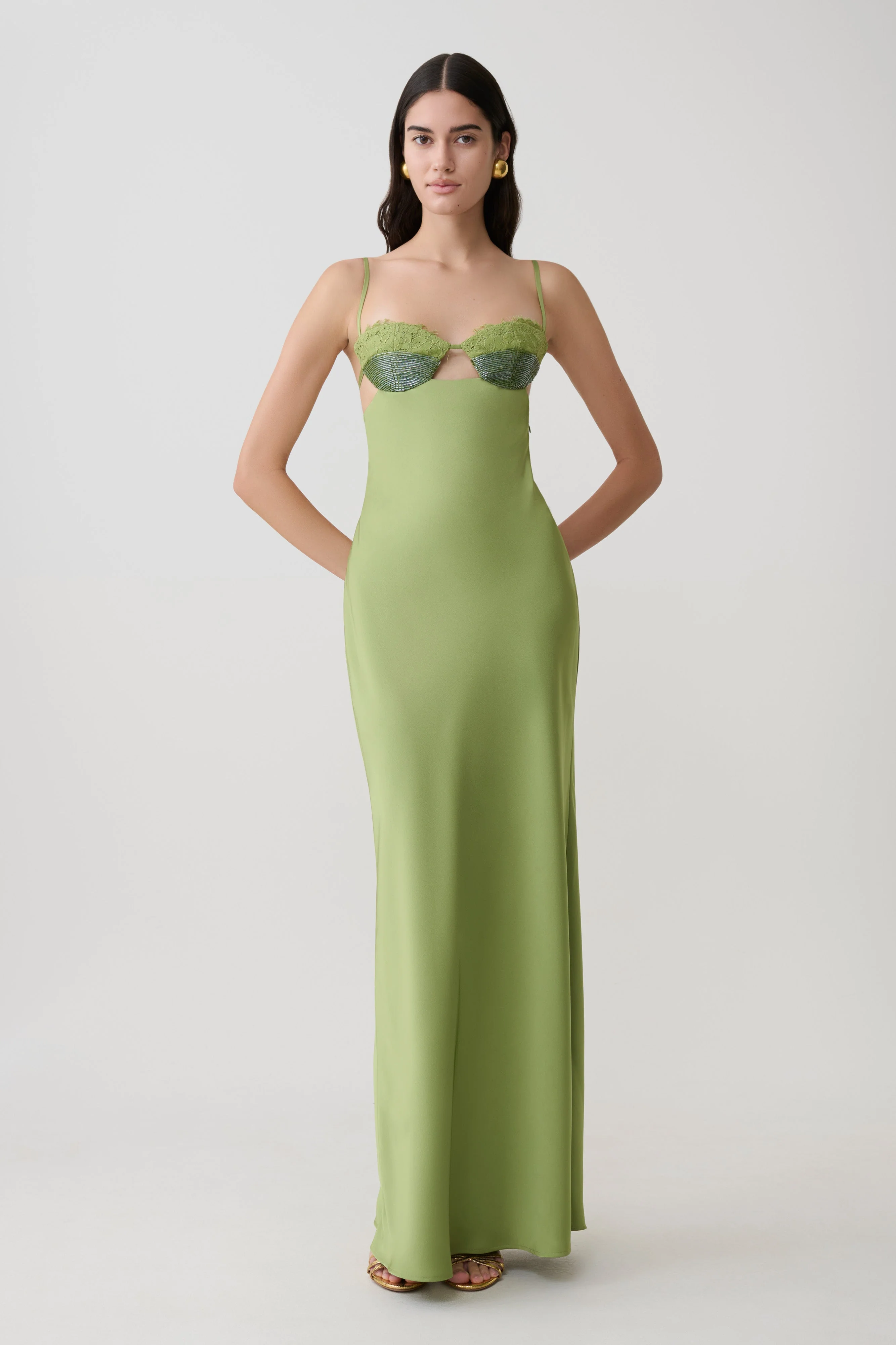 Fiorella Embellished Satin Maxi Dress - Pistachio - Image 4