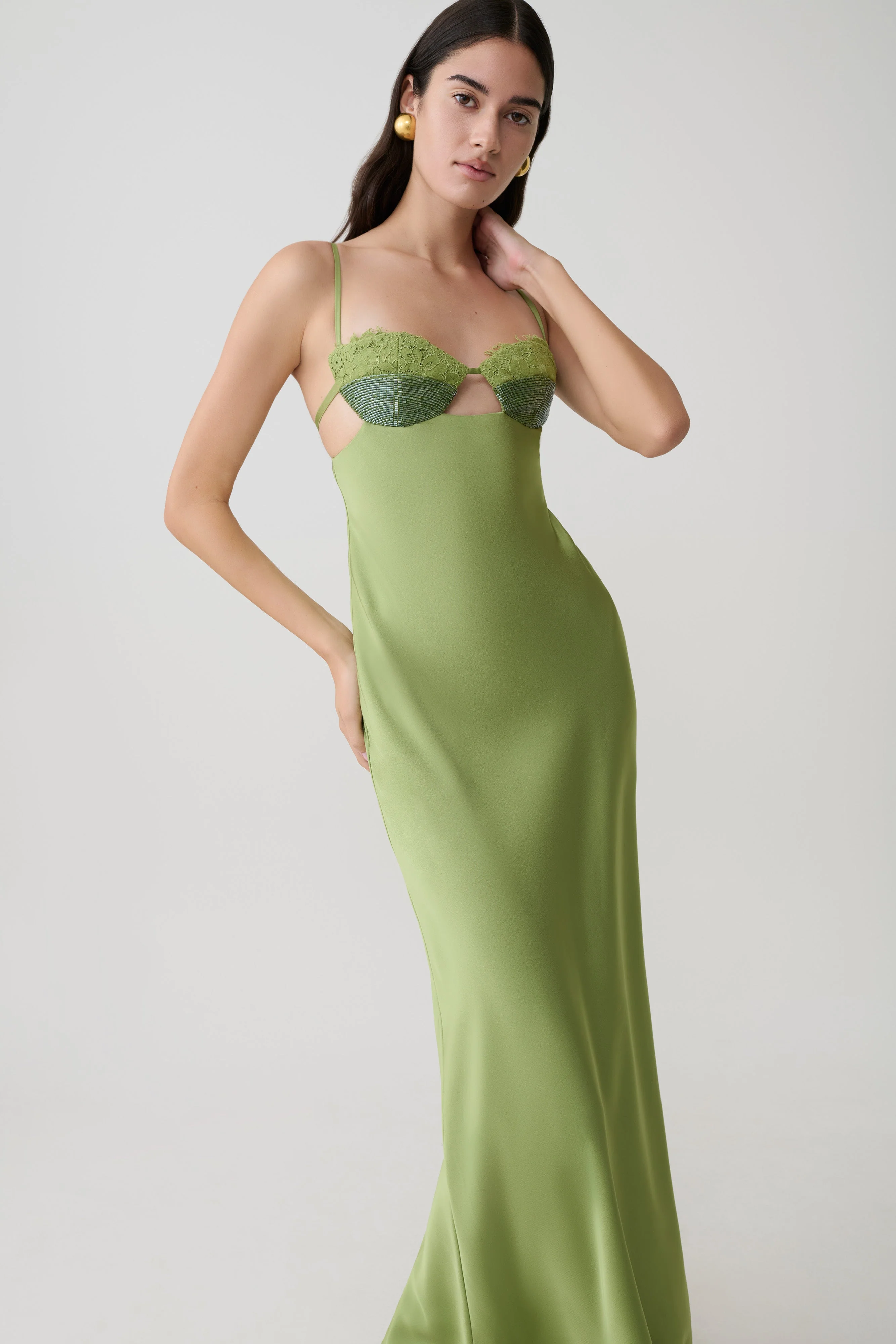 Fiorella Embellished Satin Maxi Dress - Pistachio - Image 6