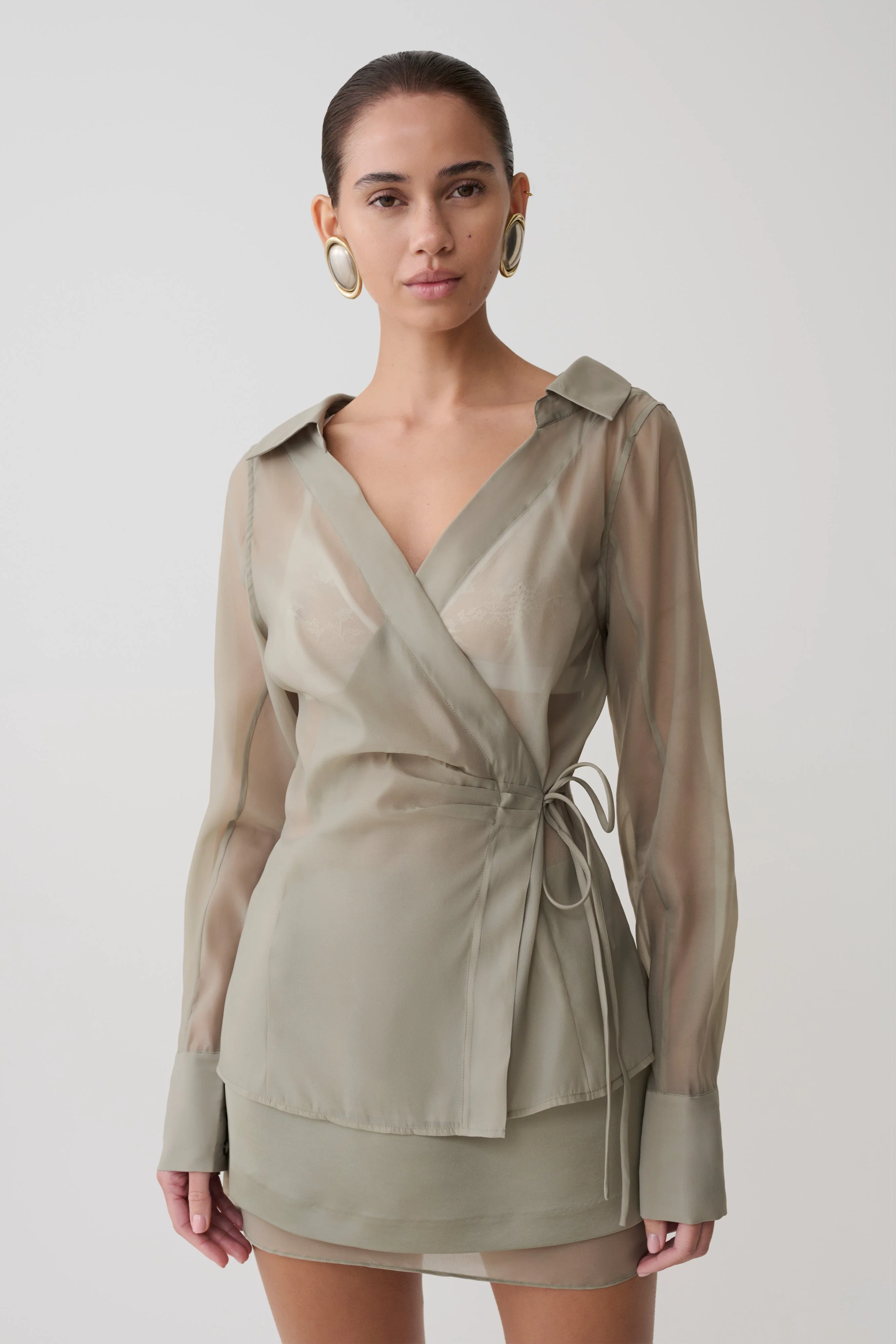 Frankie Organza Cross Over Shirt - Smoke