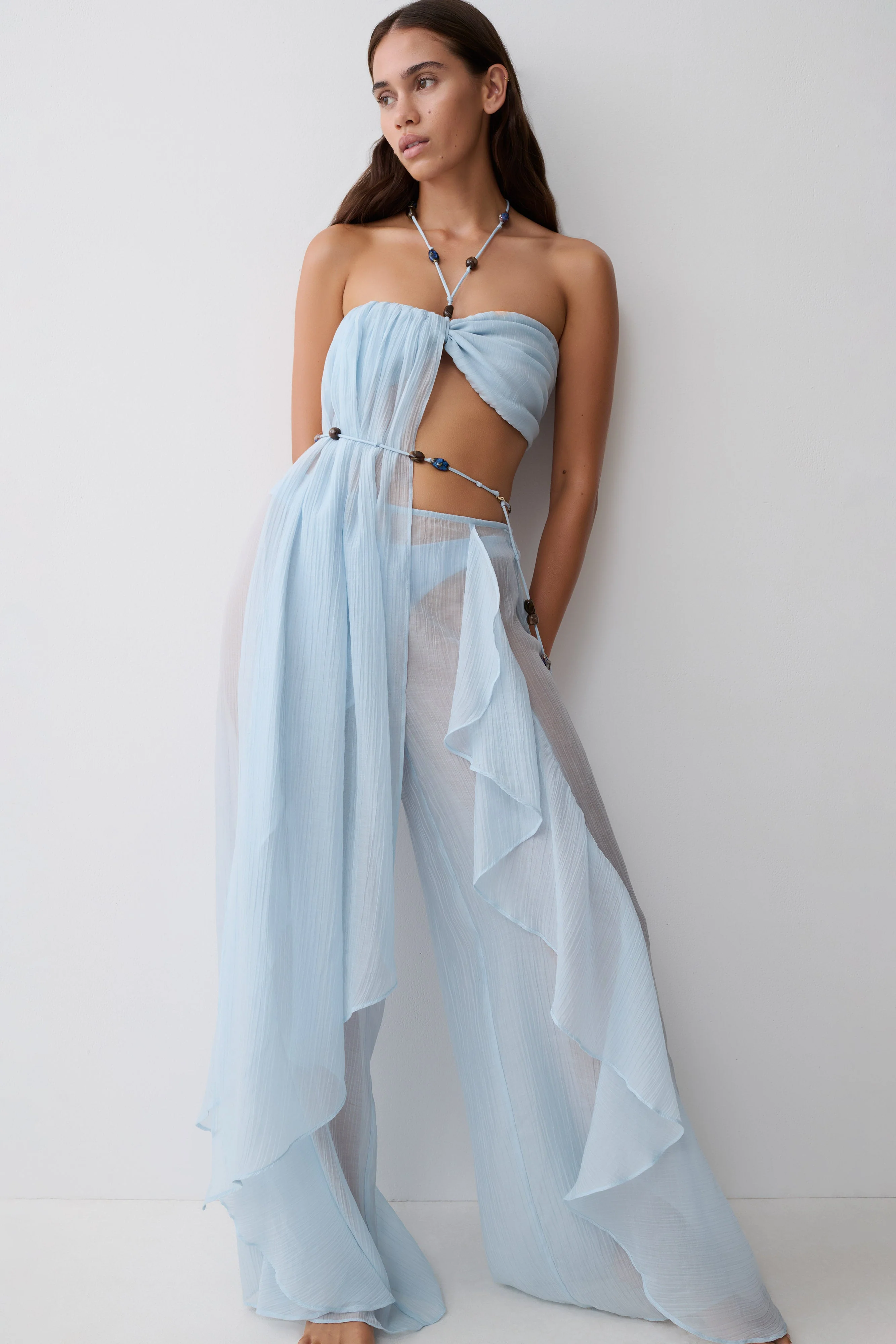Kai Sheer Draped Ruffle Pant - Pale Blue - Image 4