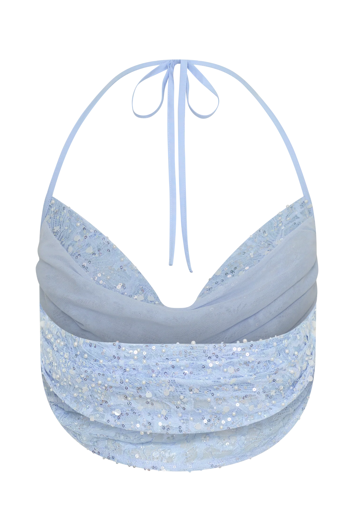 Kiara Pearl Beaded Cowl Crop Top - Powder Blue - Image 8