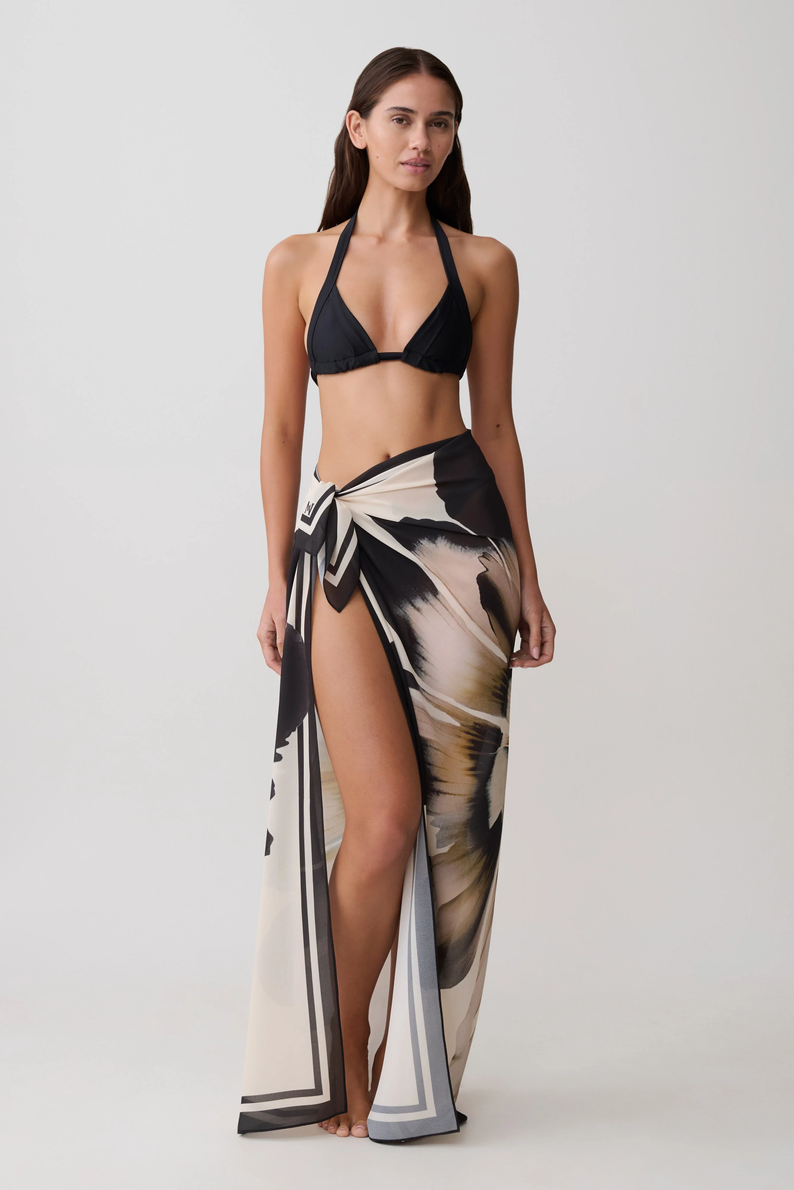 Noa Chiffon Scarf Sarong - Ivory Base Floral Print - Image 4