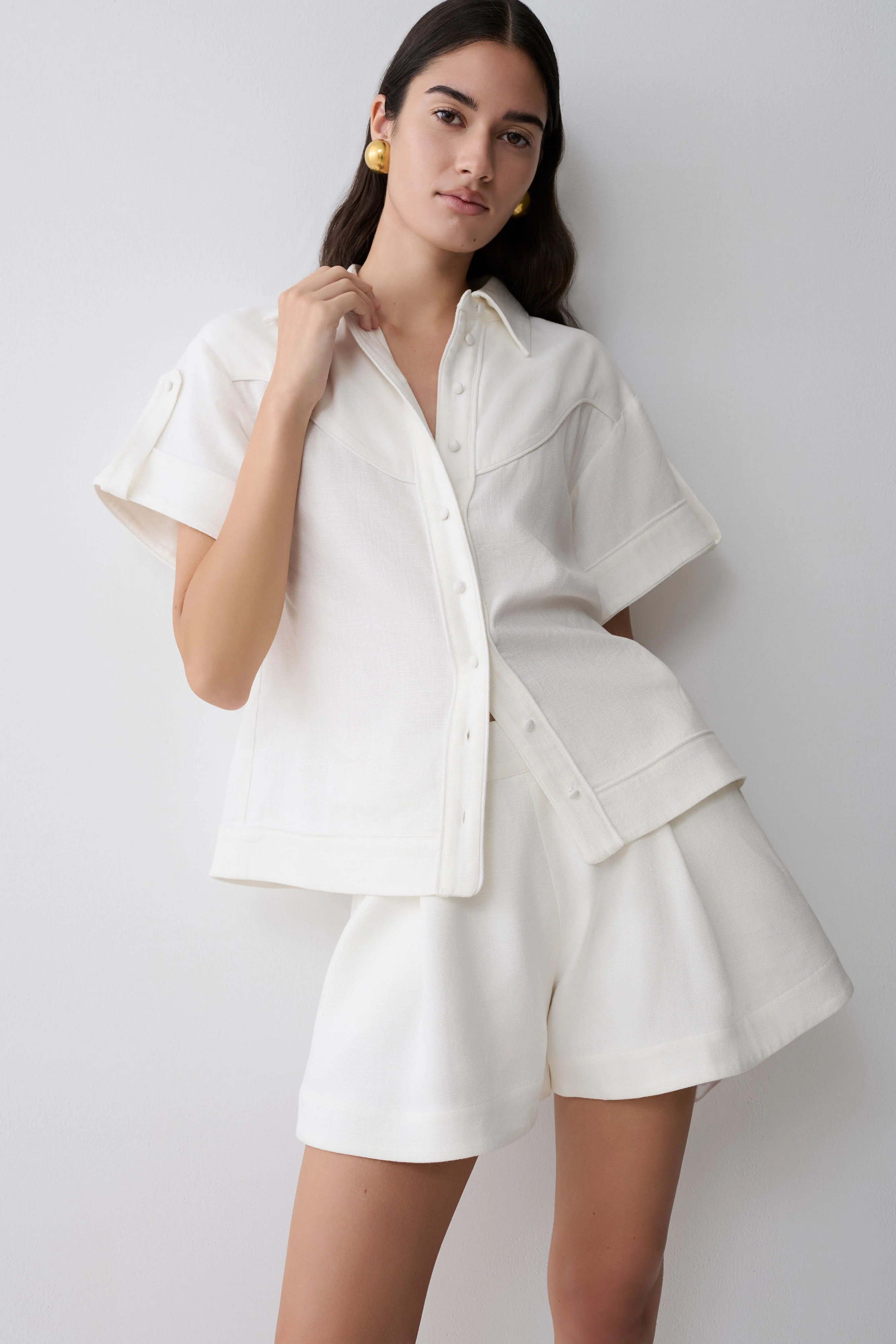 Piper Linen Flare Shorts - White - Image 3