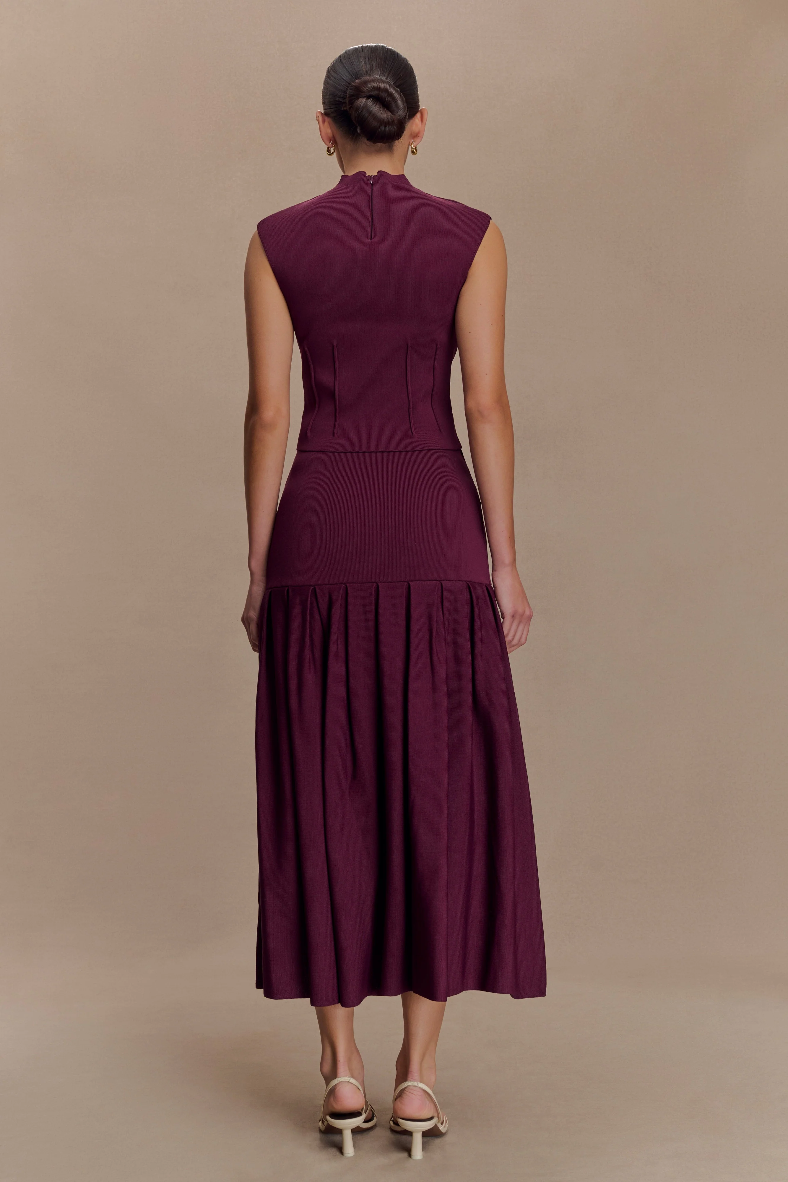 Romaine High Neck Bandage Knit Top - Wine - Image 5