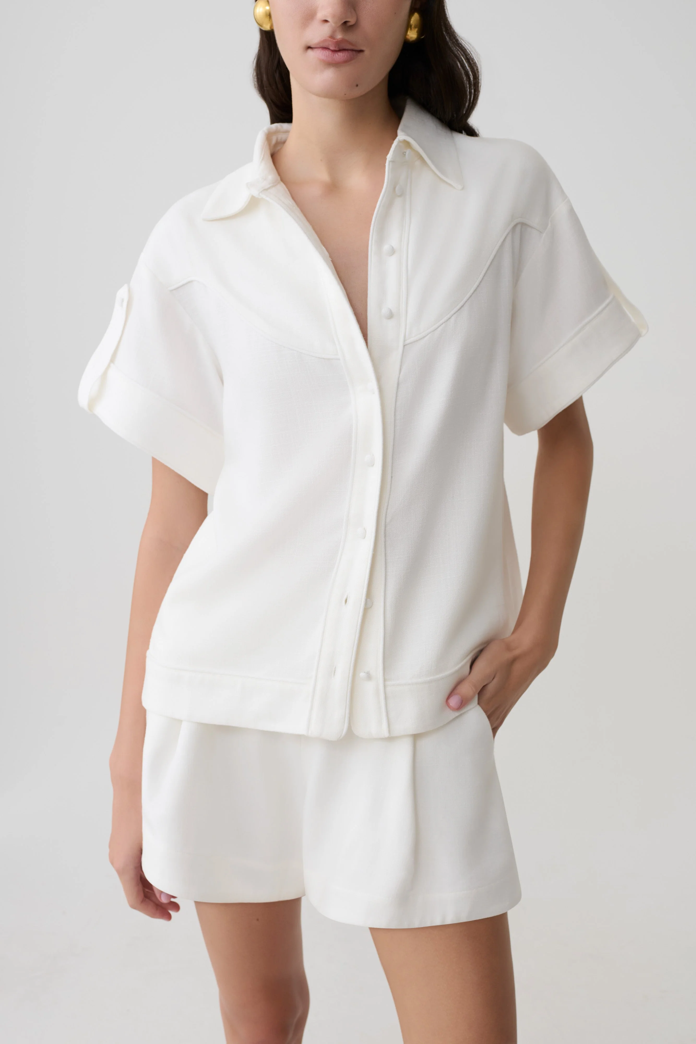 Selena Linen Short Sleeve Shirt - White - Image 3