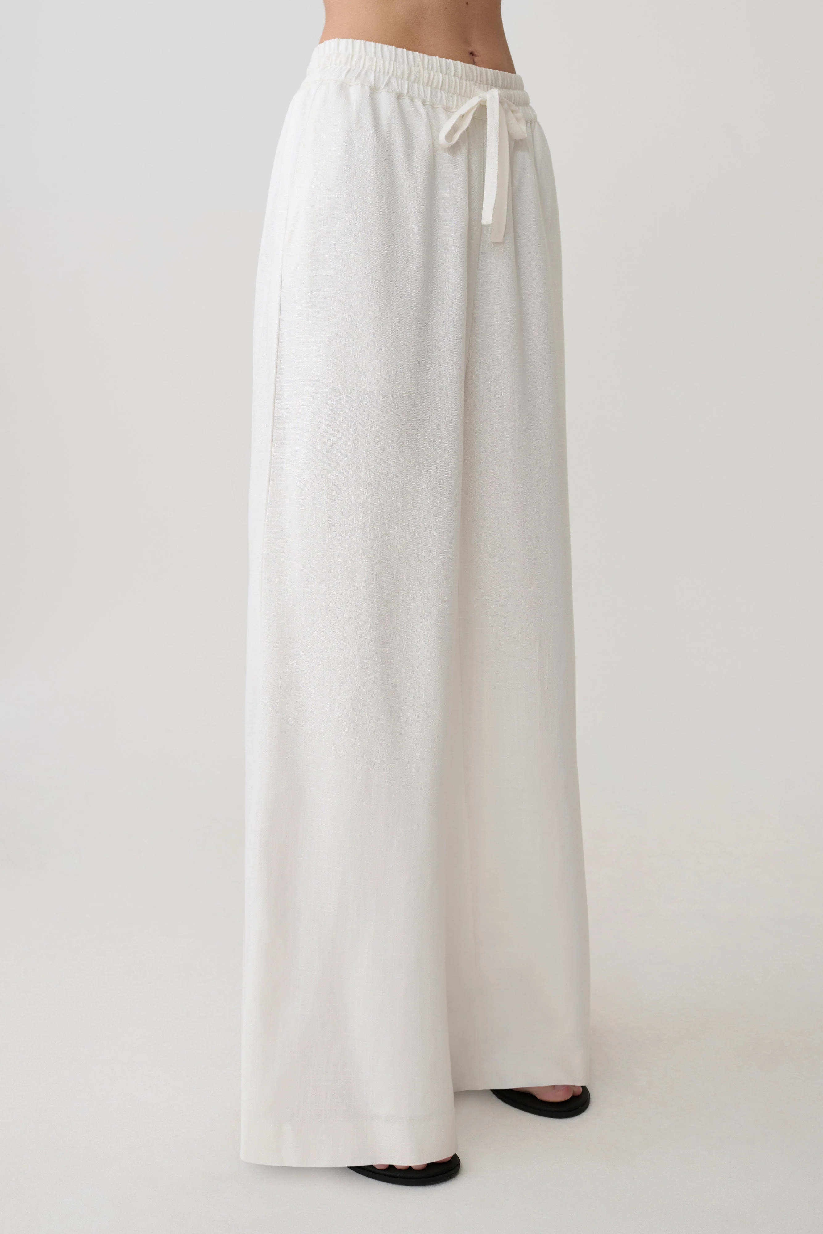 Selena Linen Straight Leg Pant - White - Image 4
