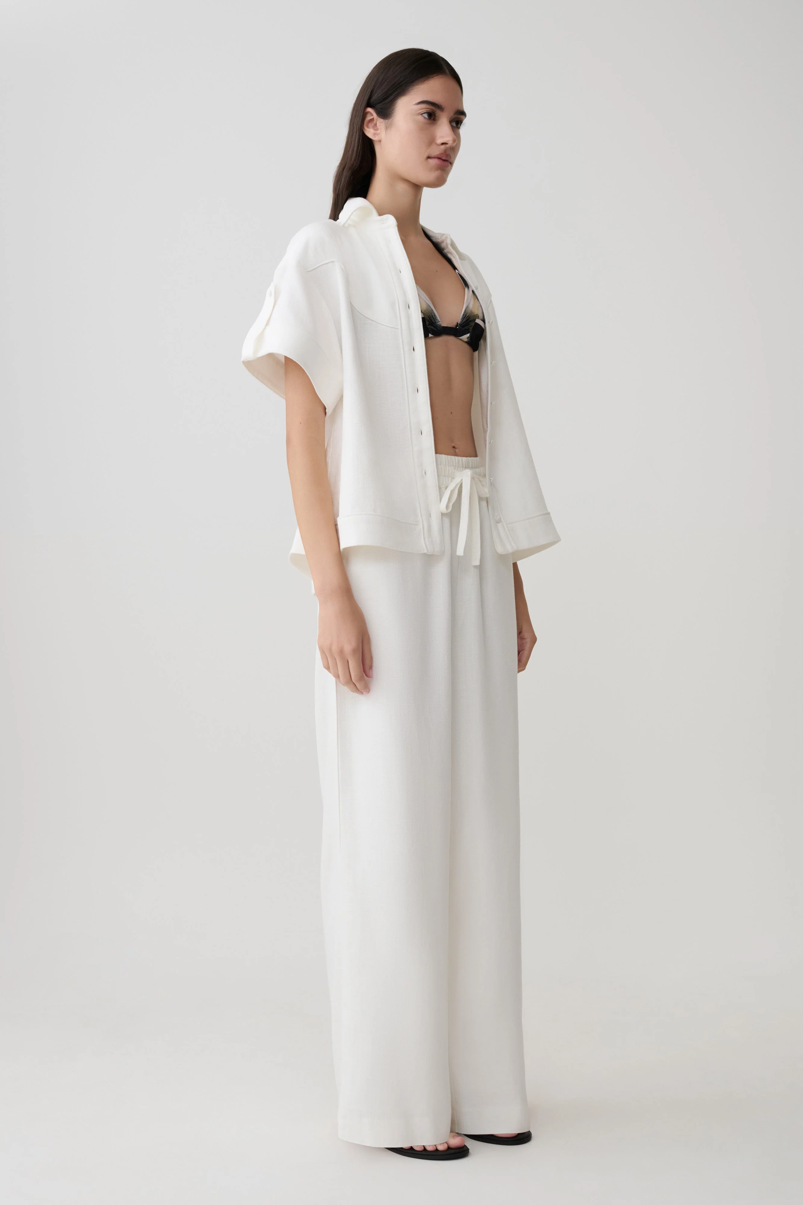Selena Linen Straight Leg Pant - White - Image 5
