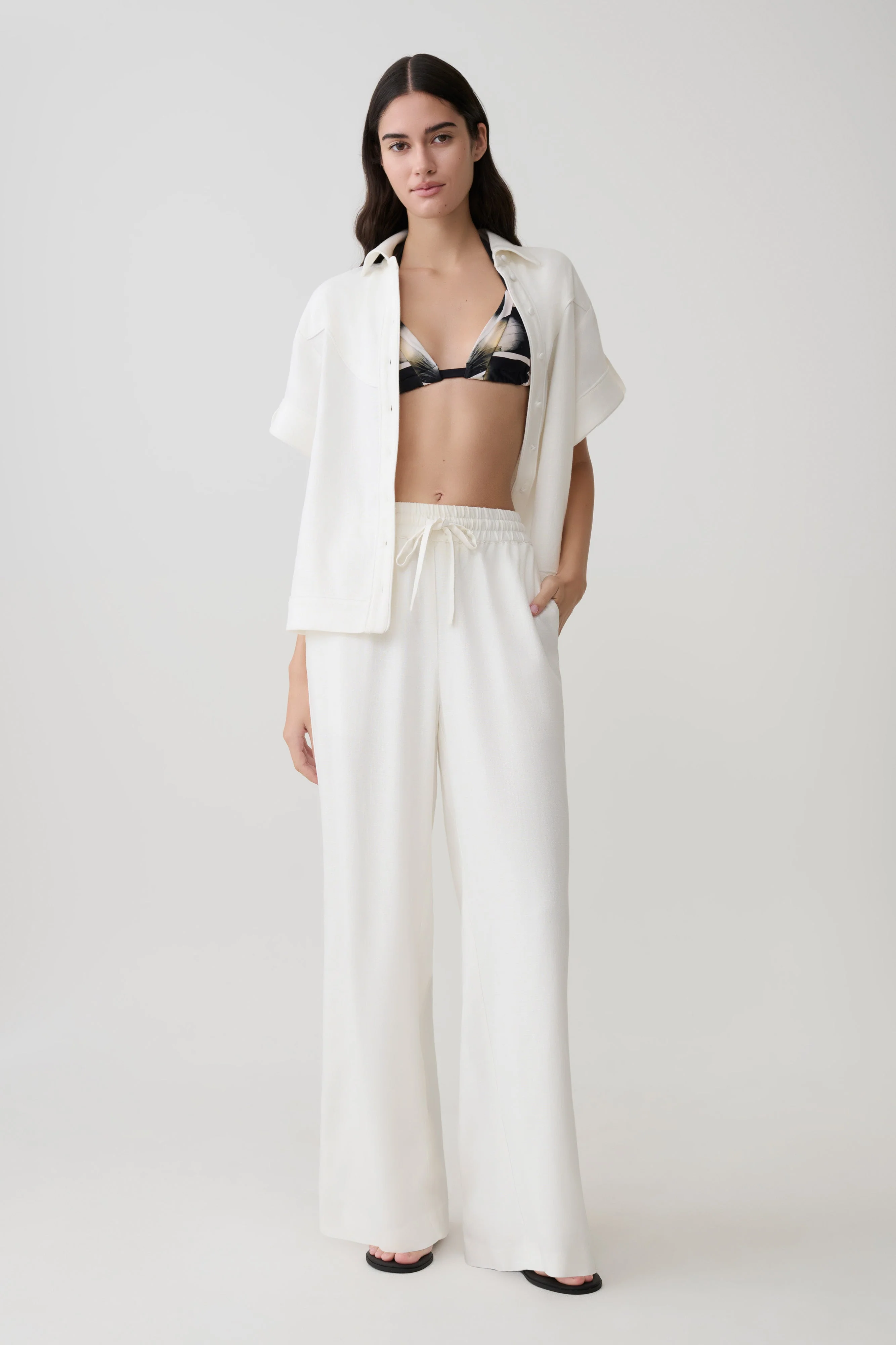 Selena Linen Straight Leg Pant - White - Image 7