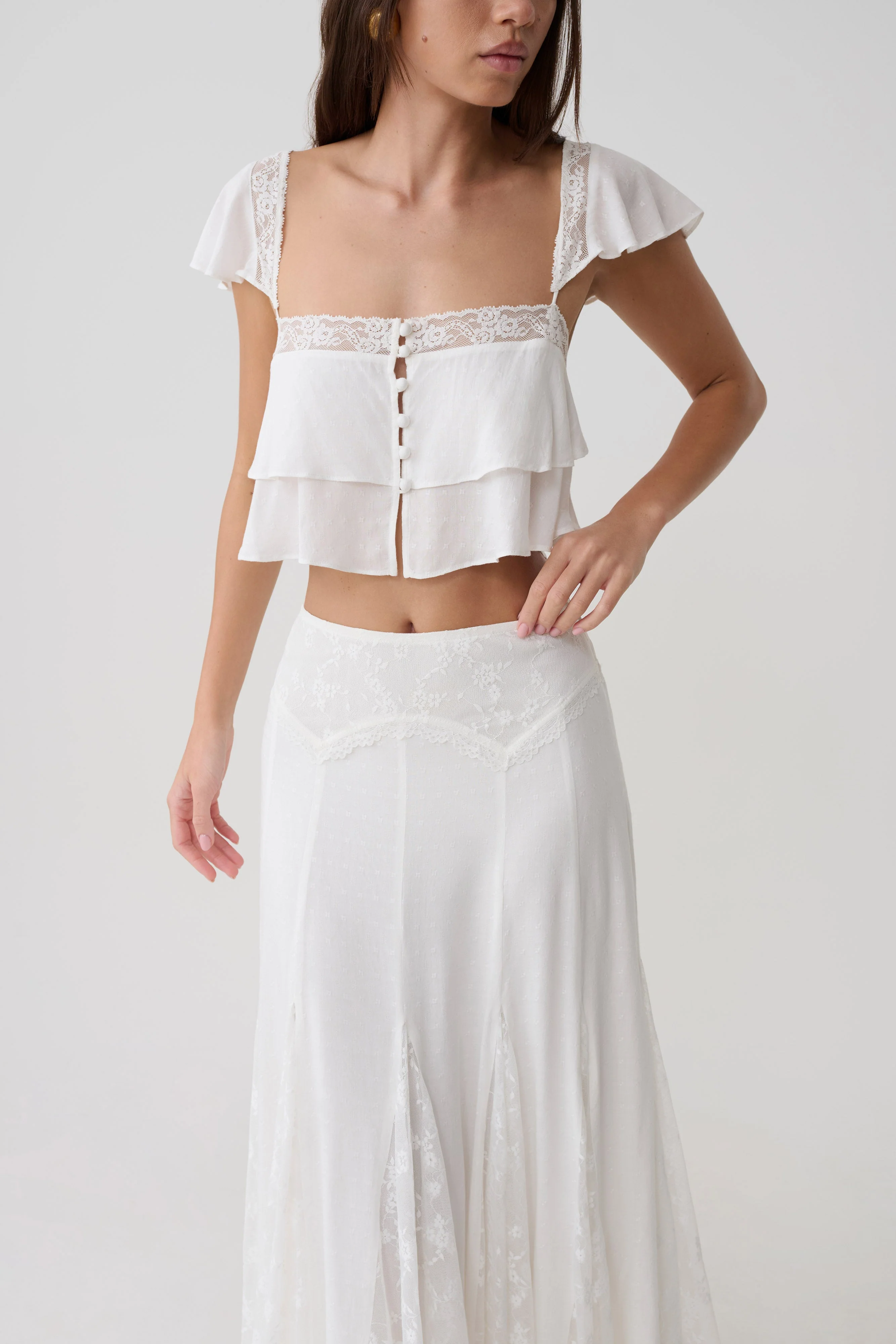Skylar Lace Sleeveless Crop Top - White - Image 3
