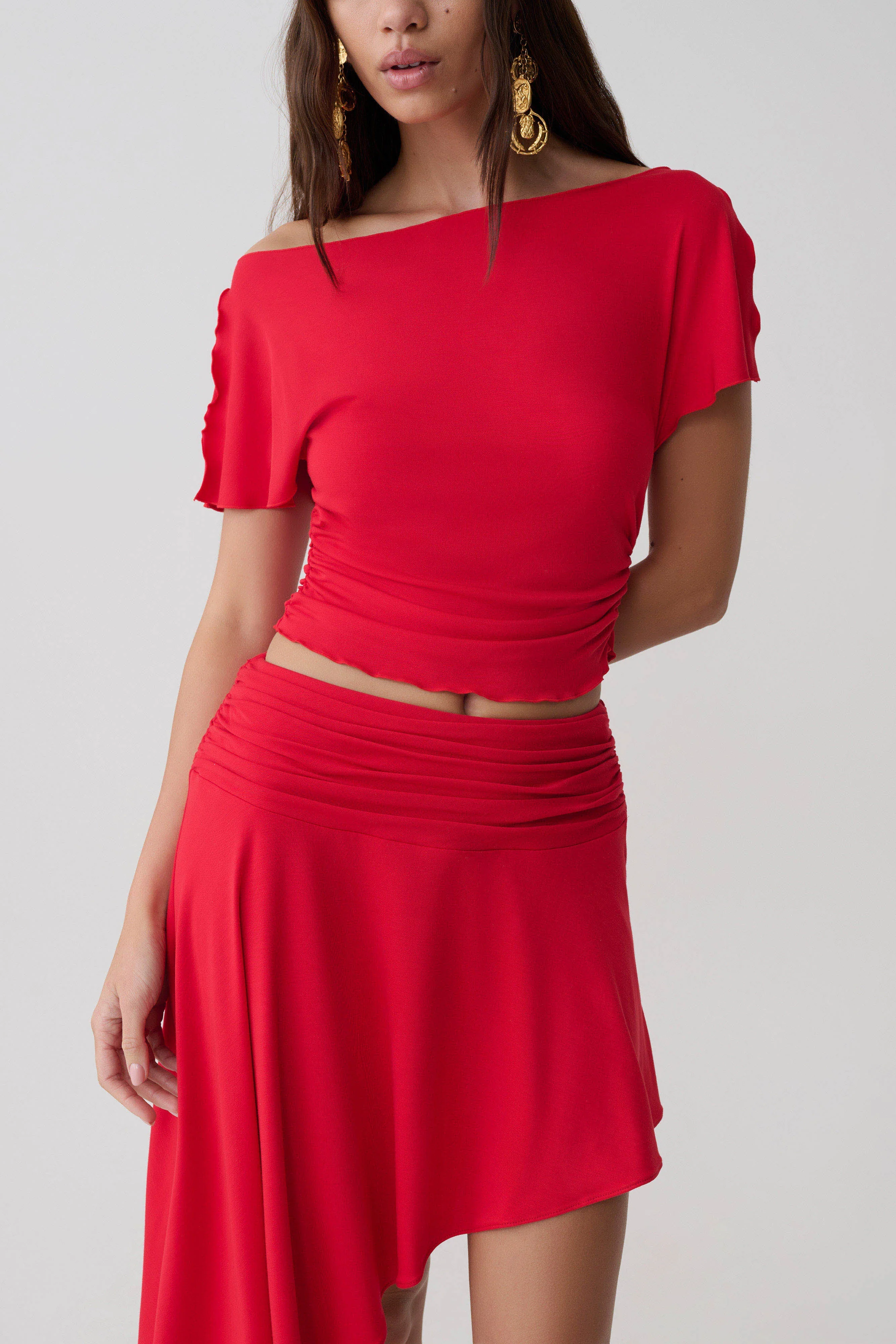 Talise Modal Flounce Short Sleeve Top - Red - Image 3