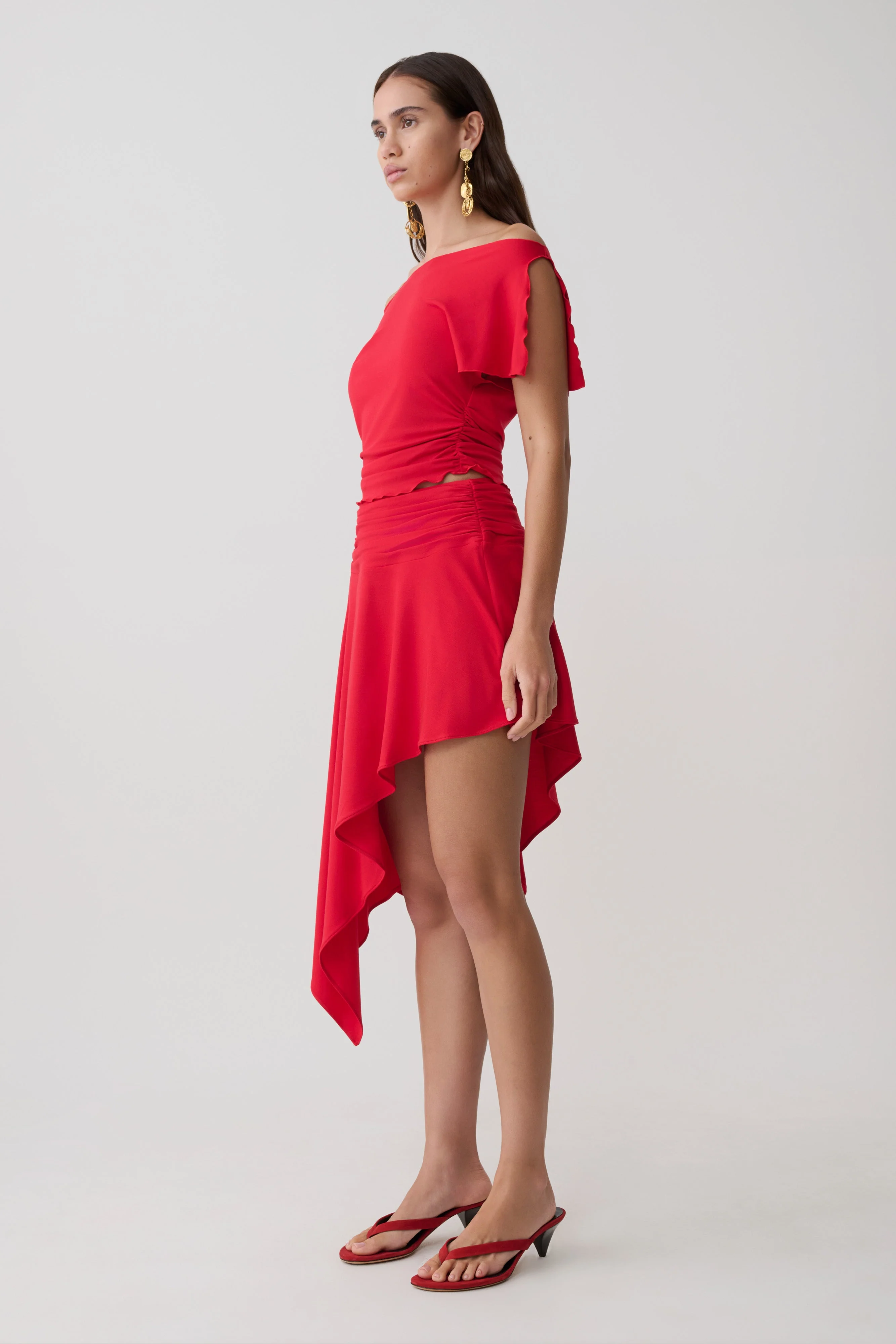 Talise Modal Flounce Short Sleeve Top - Red - Image 4