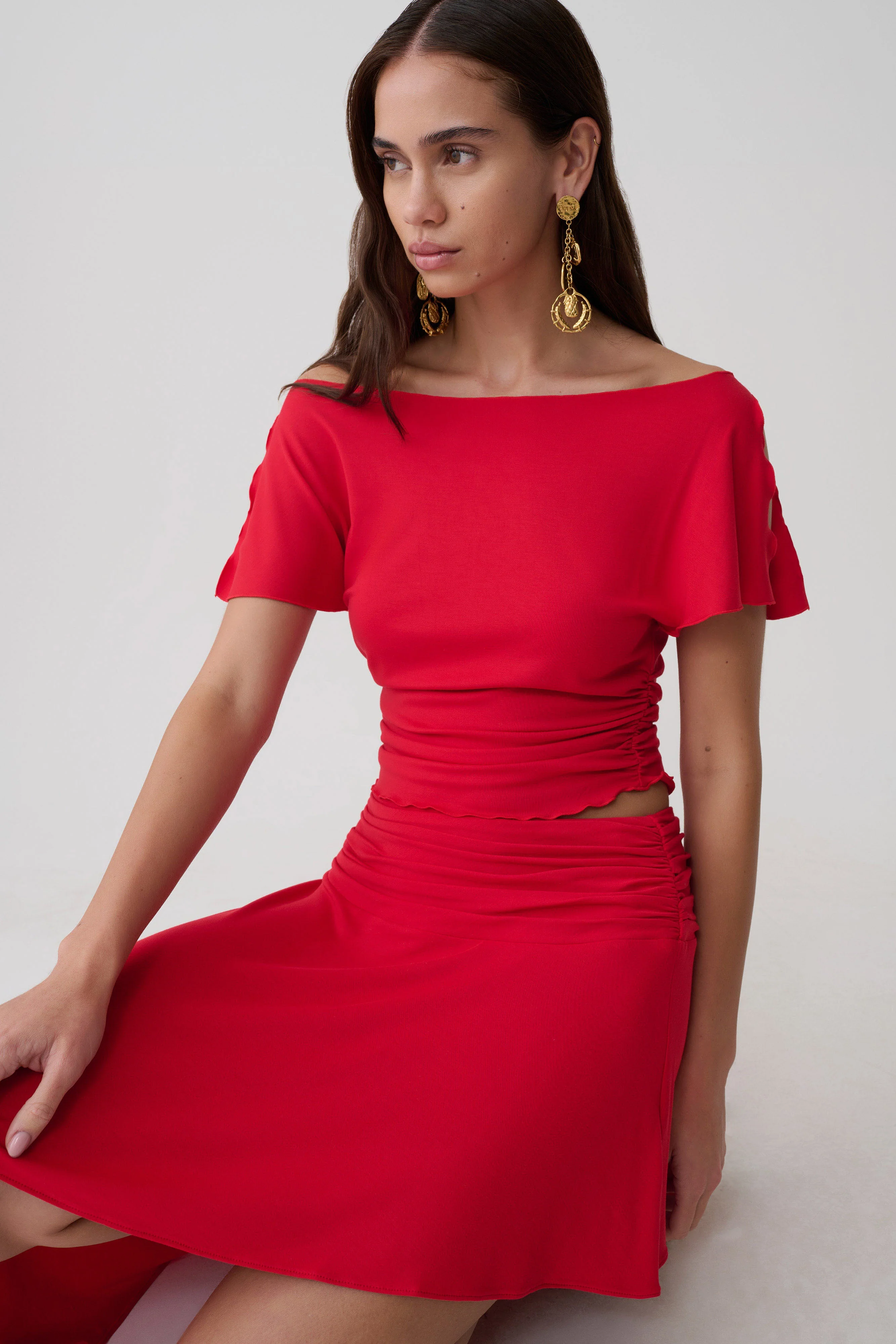 Talise Modal Flounce Short Sleeve Top - Red - Image 6