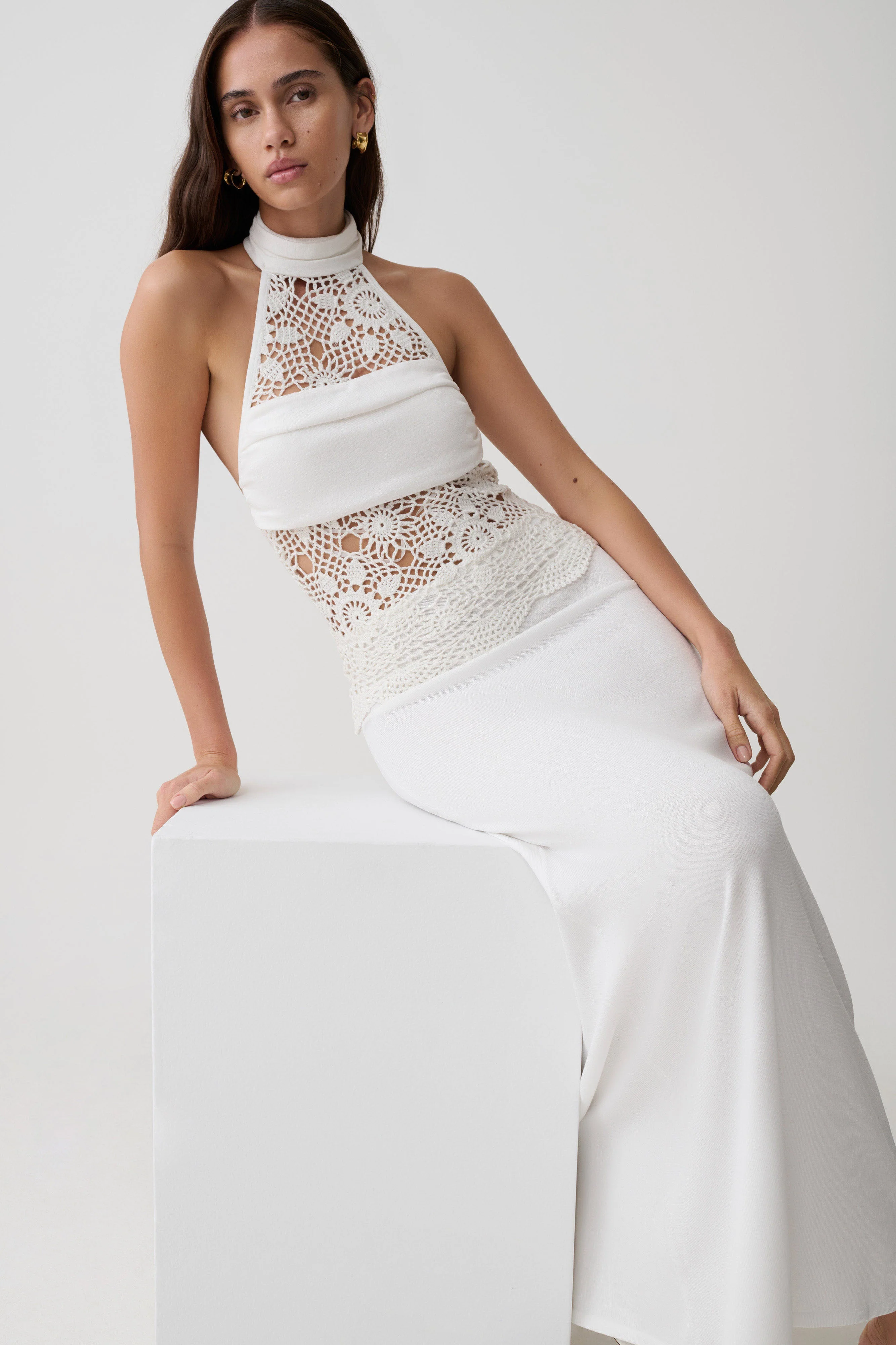 Tessie Knit & Crochet Maxi Dress - Ivory - Image 6