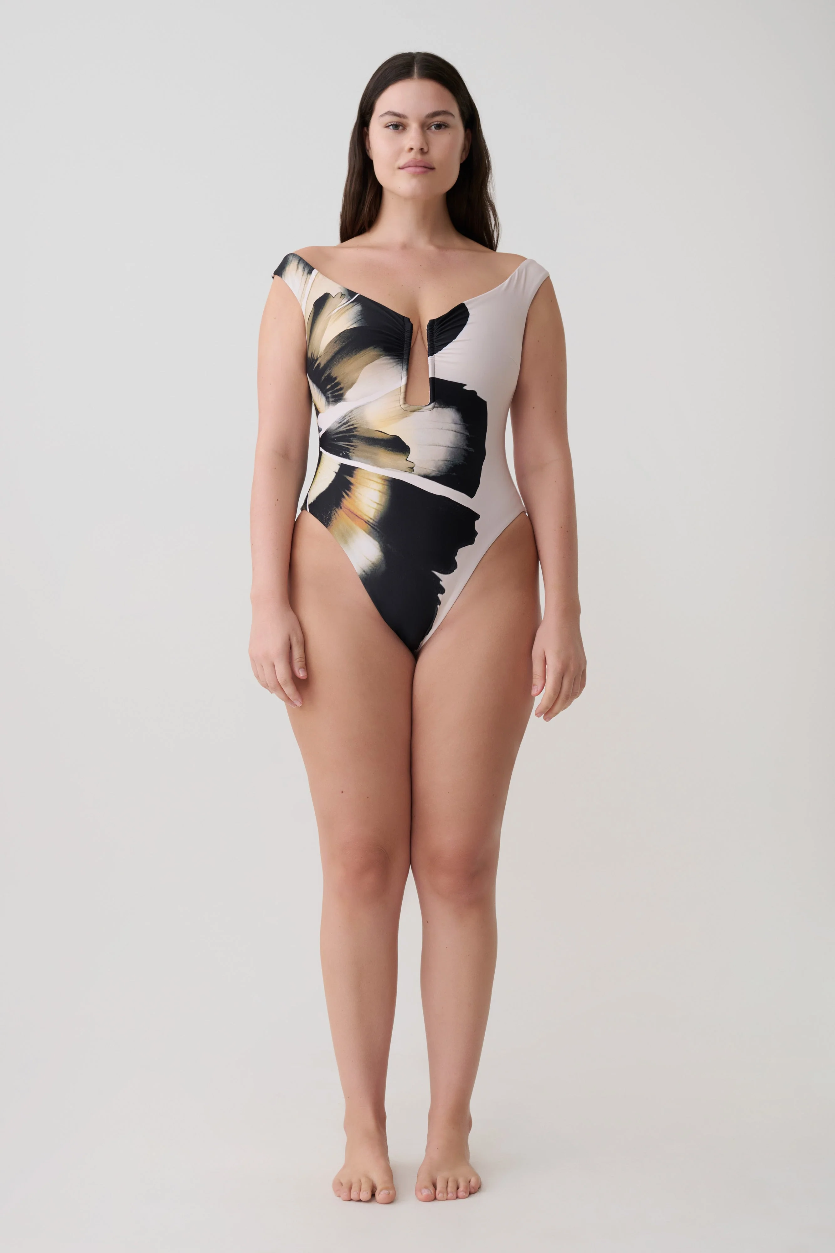 Yumi U-Wire Plunge One Piece Swimsuit - Ivory Base Floral Print - Image 9